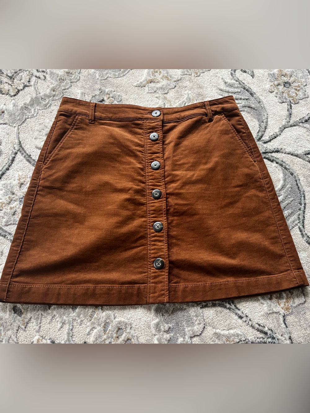 CAbi Rust Brown Button-Front Mini Skirt